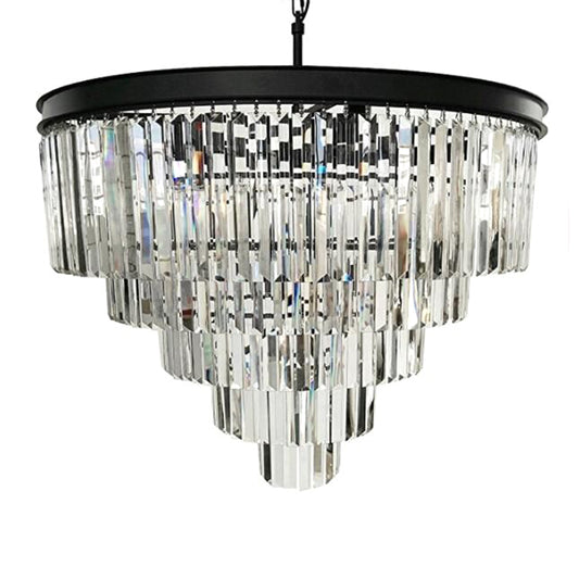 12 Heads Tiered Round Pendulum Light Country Black Finish Faceted Crystal Chandelier Lighting Clearhalo 'Ceiling Lights' 'Chandeliers' Lighting' options 2018247