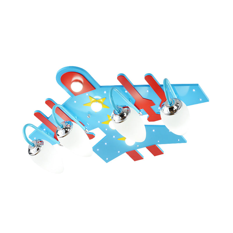 Plane Shape Kindergarten Ceiling Mount Light Wooden Cartoon LED Ceiling Fixture in Blue Clearhalo 'Ceiling Lights' 'Close To Ceiling Lights' 'Close to ceiling' 'Glass shade' 'Glass' Lighting' 201825