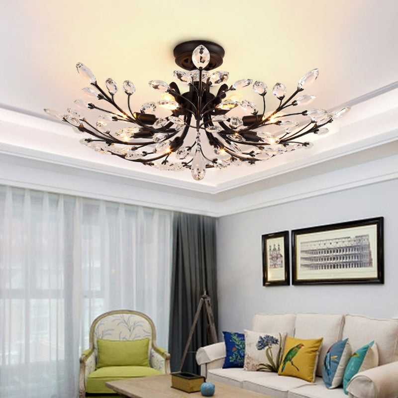 Branches Living Room Semi Flush Light Rural Crystal LED Black Close to Ceiling Lighting Clearhalo 'Ceiling Lights' 'Close To Ceiling Lights' 'Close to ceiling' 'Semi-flushmount' Lighting' 2018267