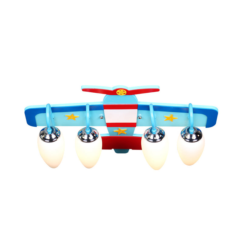 Wooden Propeller Plane Ceiling Lamp Theme Park 4 Heads Cartoon Flush Mount Light in Blue Clearhalo 'Ceiling Lights' 'Close To Ceiling Lights' 'Close to ceiling' 'Glass shade' 'Glass' Lighting' 201830