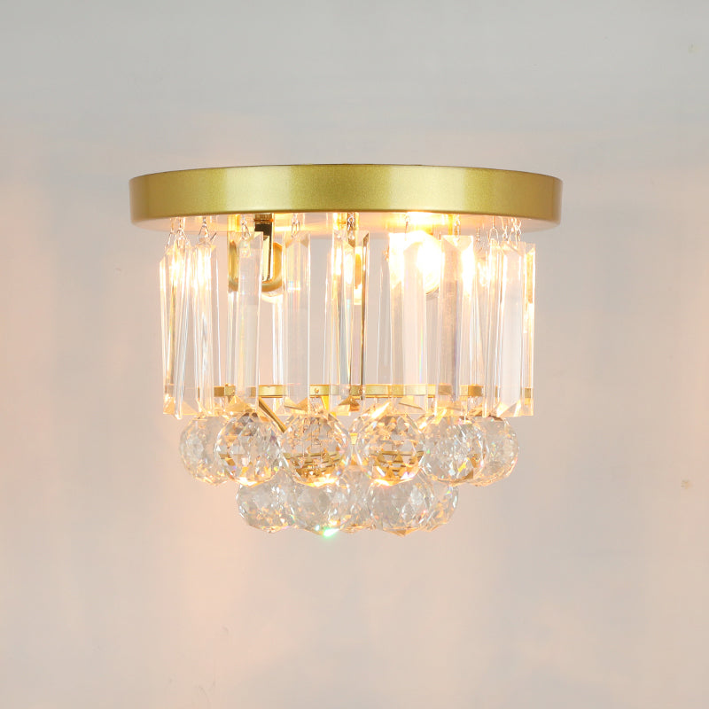 Metal Geometrical Semi Flush Traditional 1 Light Corridor Crystal Ceiling Mounted Fixture in Brass Brass D Clearhalo 'Ceiling Lights' 'Close To Ceiling Lights' 'Close to ceiling' 'Semi-flushmount' Lighting' 2018314