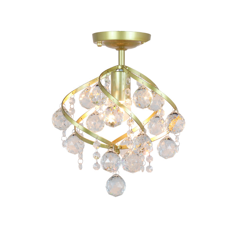 Metal Geometrical Semi Flush Traditional 1 Light Corridor Crystal Ceiling Mounted Fixture in Brass Clearhalo 'Ceiling Lights' 'Close To Ceiling Lights' 'Close to ceiling' 'Semi-flushmount' Lighting' 2018315