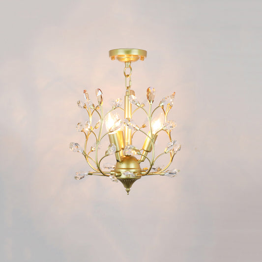 Metal Geometrical Semi Flush Traditional 1 Light Corridor Crystal Ceiling Mounted Fixture in Brass Brass F Clearhalo 'Ceiling Lights' 'Close To Ceiling Lights' 'Close to ceiling' 'Semi-flushmount' Lighting' 2018318