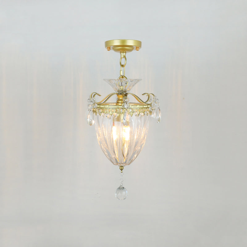 Metal Geometrical Semi Flush Traditional 1 Light Corridor Crystal Ceiling Mounted Fixture in Brass Brass G Clearhalo 'Ceiling Lights' 'Close To Ceiling Lights' 'Close to ceiling' 'Semi-flushmount' Lighting' 2018319