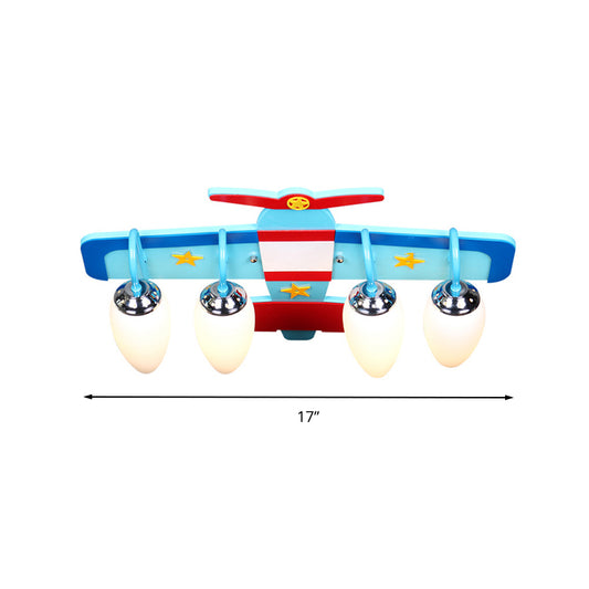 Wooden Propeller Plane Ceiling Lamp Theme Park 4 Heads Cartoon Flush Mount Light in Blue Clearhalo 'Ceiling Lights' 'Close To Ceiling Lights' 'Close to ceiling' 'Glass shade' 'Glass' Lighting' 201831