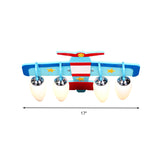 Wooden Propeller Plane Ceiling Lamp Theme Park 4 Heads Cartoon Flush Mount Light in Blue Clearhalo 'Ceiling Lights' 'Close To Ceiling Lights' 'Close to ceiling' 'Glass shade' 'Glass' Lighting' 201831