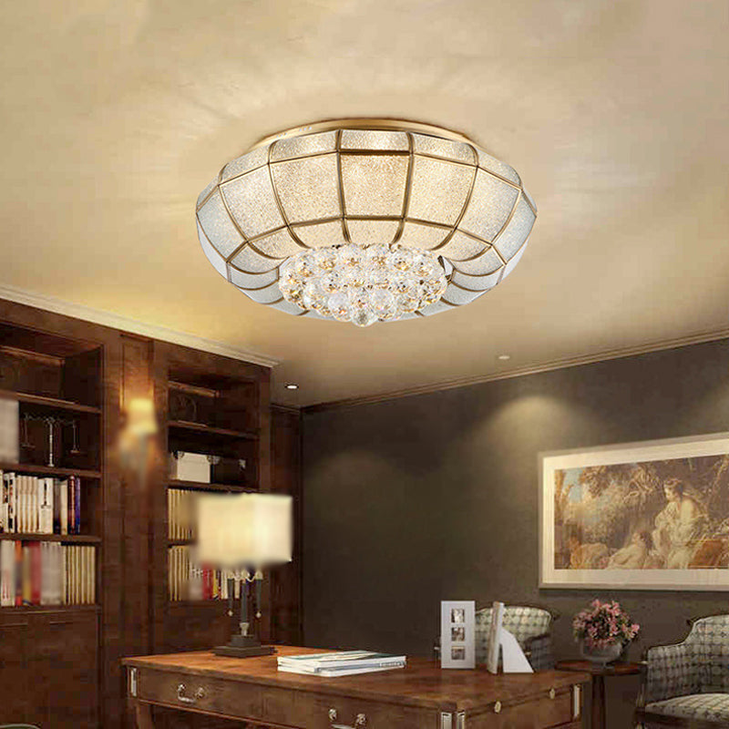 LED Round Flush Mount Lighting Country Brass Finish Seedy Glass Ceiling Lamp with Crystal Draping Clearhalo 'Ceiling Lights' 'Close To Ceiling Lights' 'Close to ceiling' 'Flush mount' Lighting' 2018333