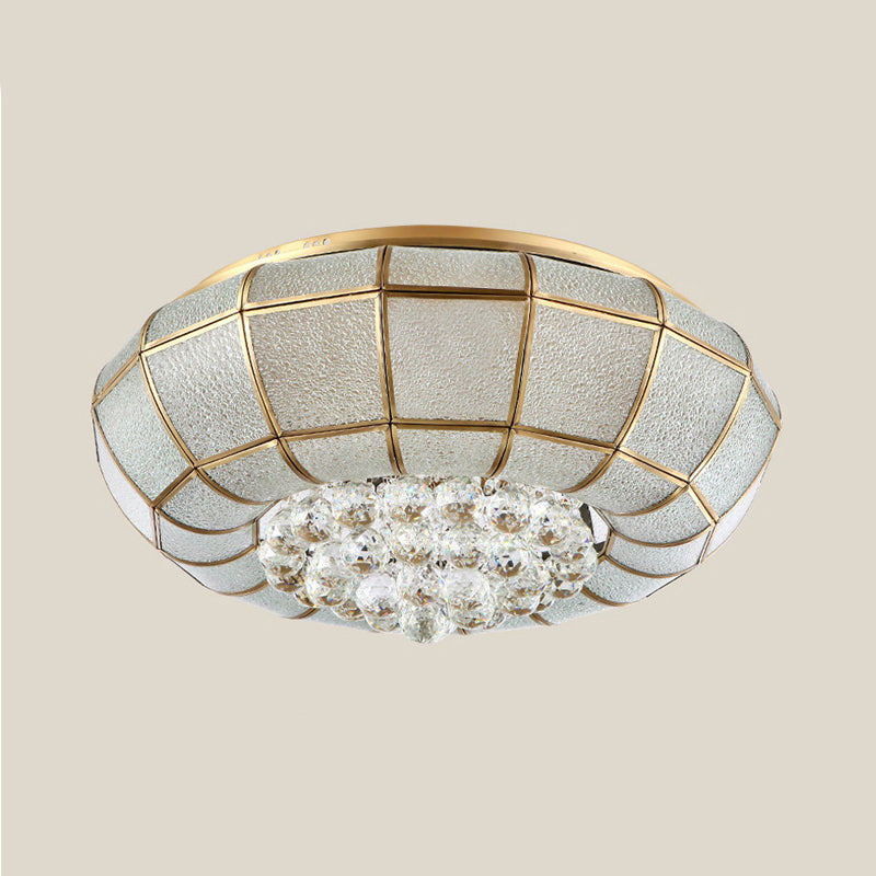LED Round Flush Mount Lighting Country Brass Finish Seedy Glass Ceiling Lamp with Crystal Draping Brass Clearhalo 'Ceiling Lights' 'Close To Ceiling Lights' 'Close to ceiling' 'Flush mount' Lighting' 2018335
