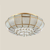 LED Round Flush Mount Lighting Country Brass Finish Seedy Glass Ceiling Lamp with Crystal Draping Brass Clearhalo 'Ceiling Lights' 'Close To Ceiling Lights' 'Close to ceiling' 'Flush mount' Lighting' 2018335