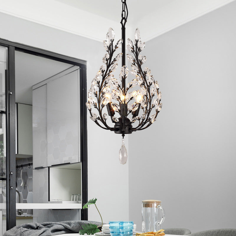 Rustic Laurel Chandelier Lighting 4-Light Clear Crystal Ceiling Pendant Light in Black Clearhalo 'Ceiling Lights' 'Chandeliers' Lighting' options 2018353