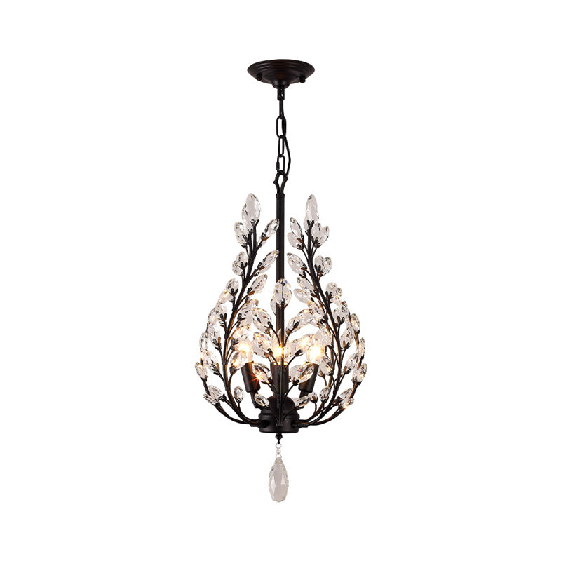 Rustic Laurel Chandelier Lighting 4-Light Clear Crystal Ceiling Pendant Light in Black Clearhalo 'Ceiling Lights' 'Chandeliers' Lighting' options 2018356