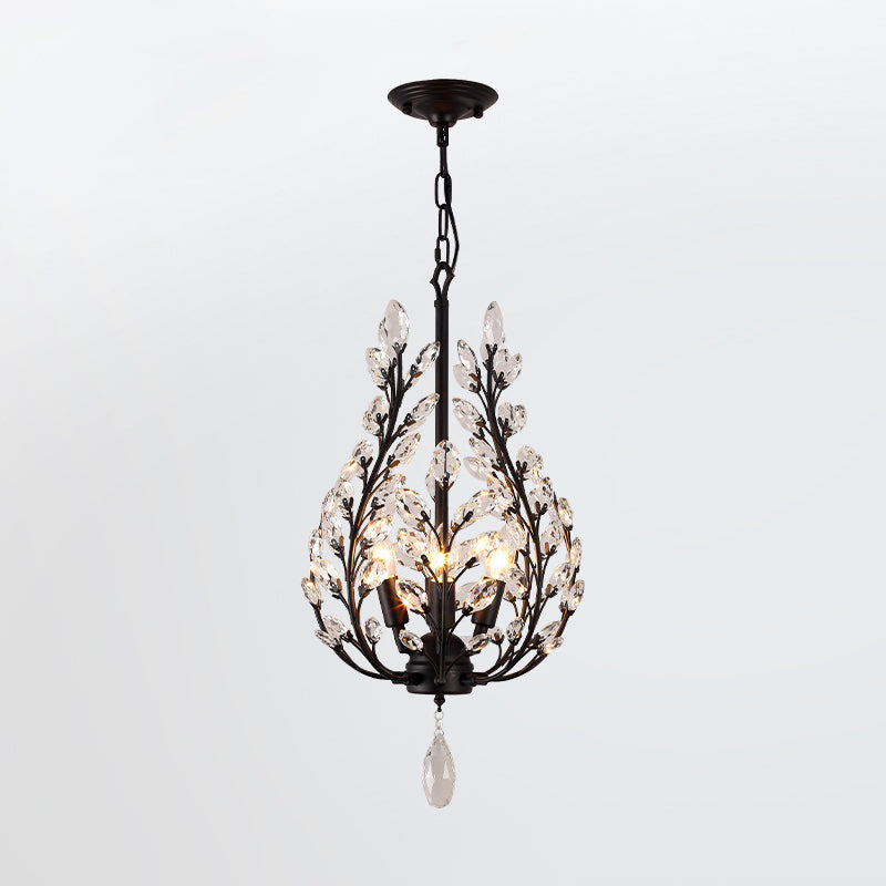 Rustic Laurel Chandelier Lighting 4-Light Clear Crystal Ceiling Pendant Light in Black Black Clearhalo 'Ceiling Lights' 'Chandeliers' Lighting' options 2018357_870660c3-f619-4704-853c-f616576f84c3