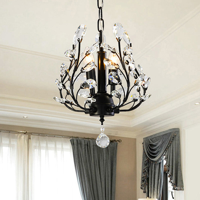 Crystal Leaves Hanging Chandelier Traditional 3 Bulbs Dining Room Pendulum Light Clearhalo 'Ceiling Lights' 'Chandeliers' 'Modern Chandeliers' 'Modern' Lighting' 2018359