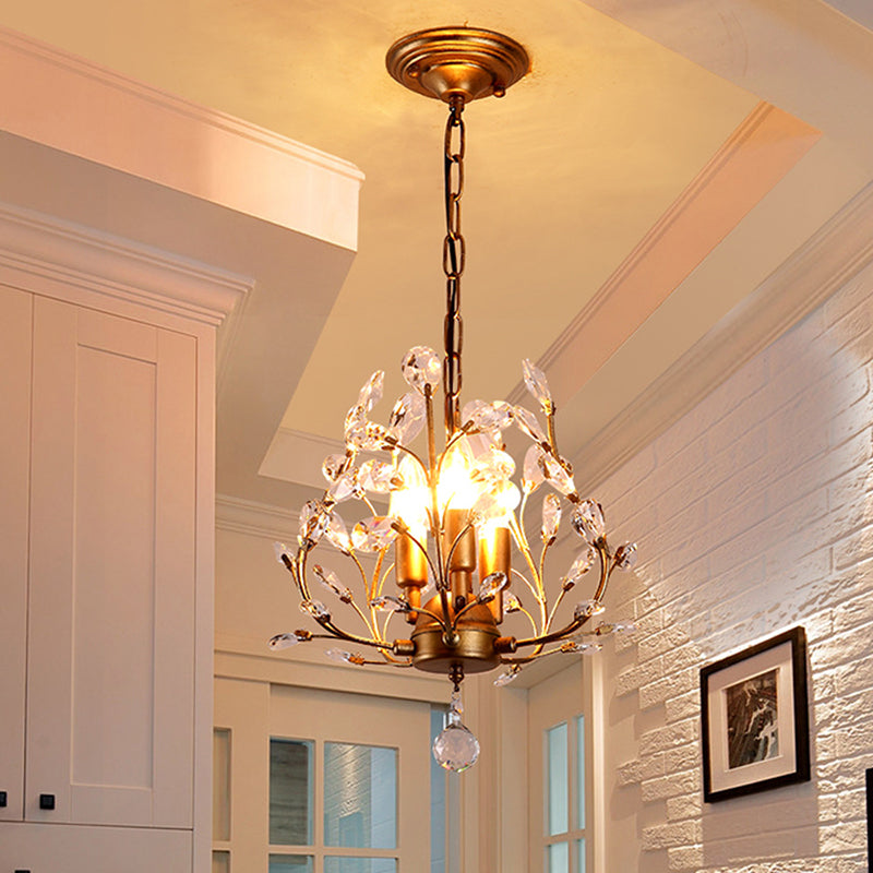 Crystal Leaves Hanging Chandelier Traditional 3 Bulbs Dining Room Pendulum Light Clearhalo 'Ceiling Lights' 'Chandeliers' 'Modern Chandeliers' 'Modern' Lighting' 2018361