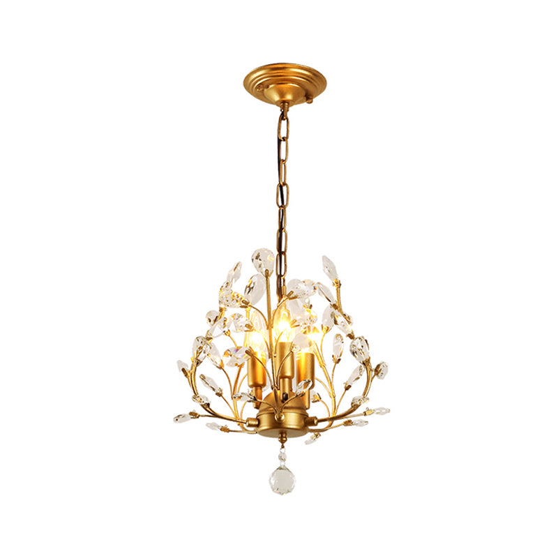 Crystal Leaves Hanging Chandelier Traditional 3 Bulbs Dining Room Pendulum Light Gold Clearhalo 'Ceiling Lights' 'Chandeliers' 'Modern Chandeliers' 'Modern' Lighting' 2018362