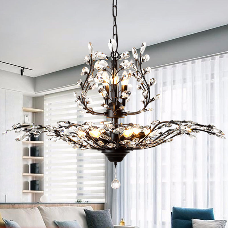 Rural Branching Pendant Chandelier Clear Crystal Hanging Ceiling Light for Living Room Clearhalo 'Ceiling Lights' 'Chandeliers' Lighting' options 2018363