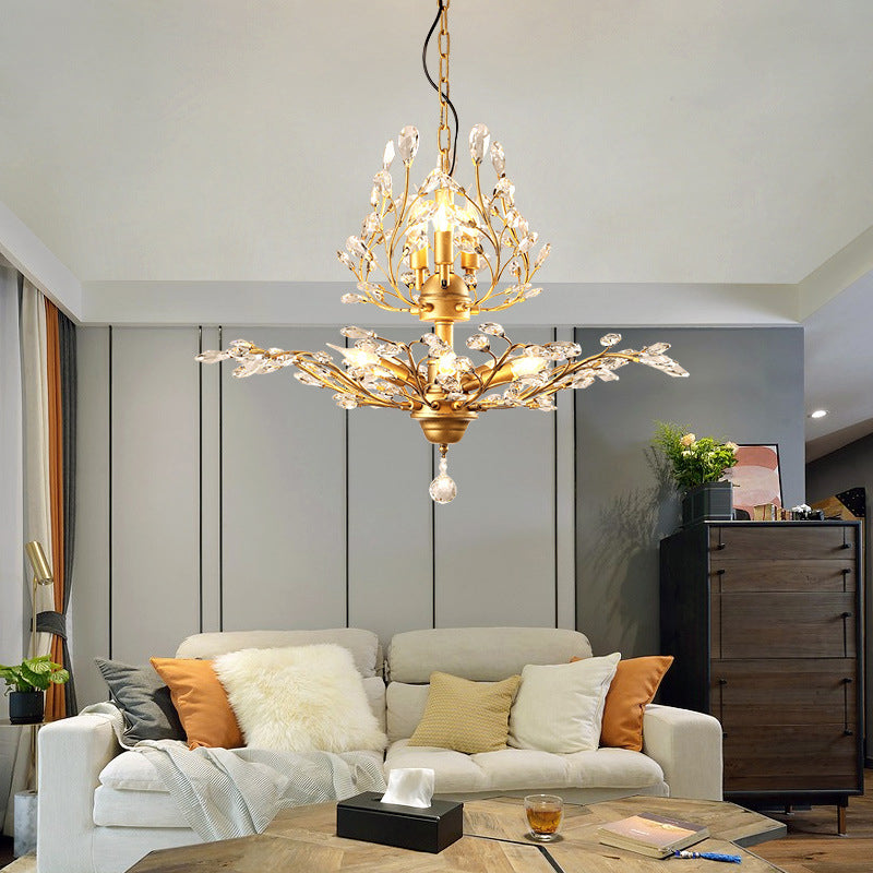 Rural Branching Pendant Chandelier Clear Crystal Hanging Ceiling Light for Living Room Clearhalo 'Ceiling Lights' 'Chandeliers' Lighting' options 2018364