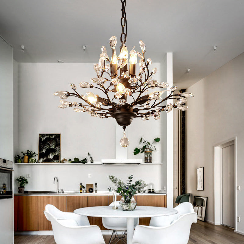 Rural Branching Pendant Chandelier Clear Crystal Hanging Ceiling Light for Living Room Clearhalo 'Ceiling Lights' 'Chandeliers' Lighting' options 2018365