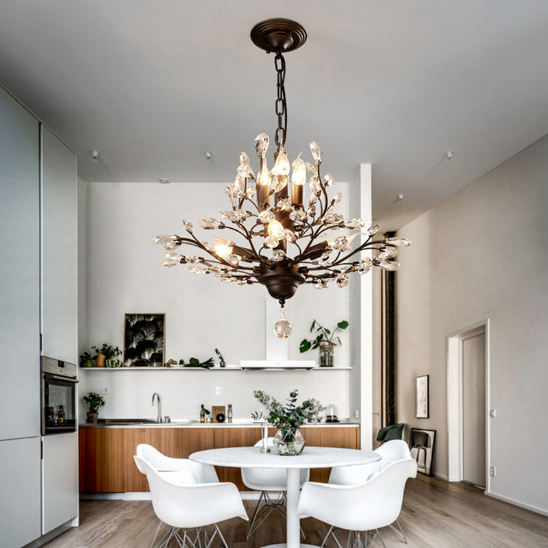 Rural Branching Pendant Chandelier Clear Crystal Hanging Ceiling Light for Living Room Clearhalo 'Ceiling Lights' 'Chandeliers' Lighting' options 2018367