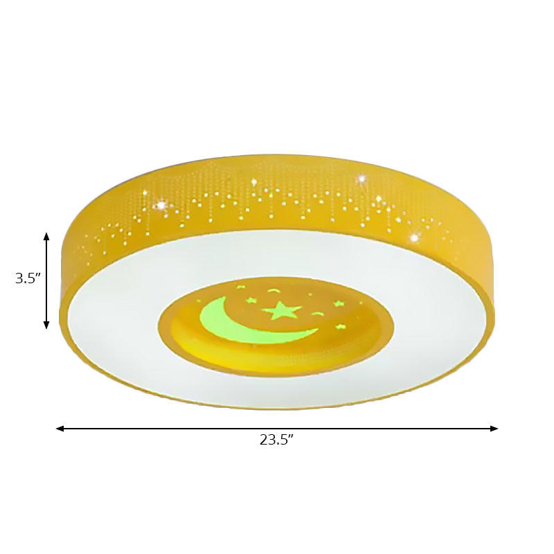 Blue/Yellow/Green Round Flush Mount Light Macaron Acrylic 16"/19.5"/23.5" Dia LED Ceiling Lamp in Third Gear/Warm/White Light for Bedroom Clearhalo 'Ceiling Lights' 'Close To Ceiling Lights' 'Close to ceiling' 'Flush mount' Lighting' 201837