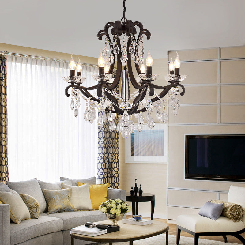 Candelabra Metal Chandelier Classic Living Room Suspension Pendant Light in Black with Crystal Accent Clearhalo 'Ceiling Lights' 'Chandeliers' Lighting' options 2018384