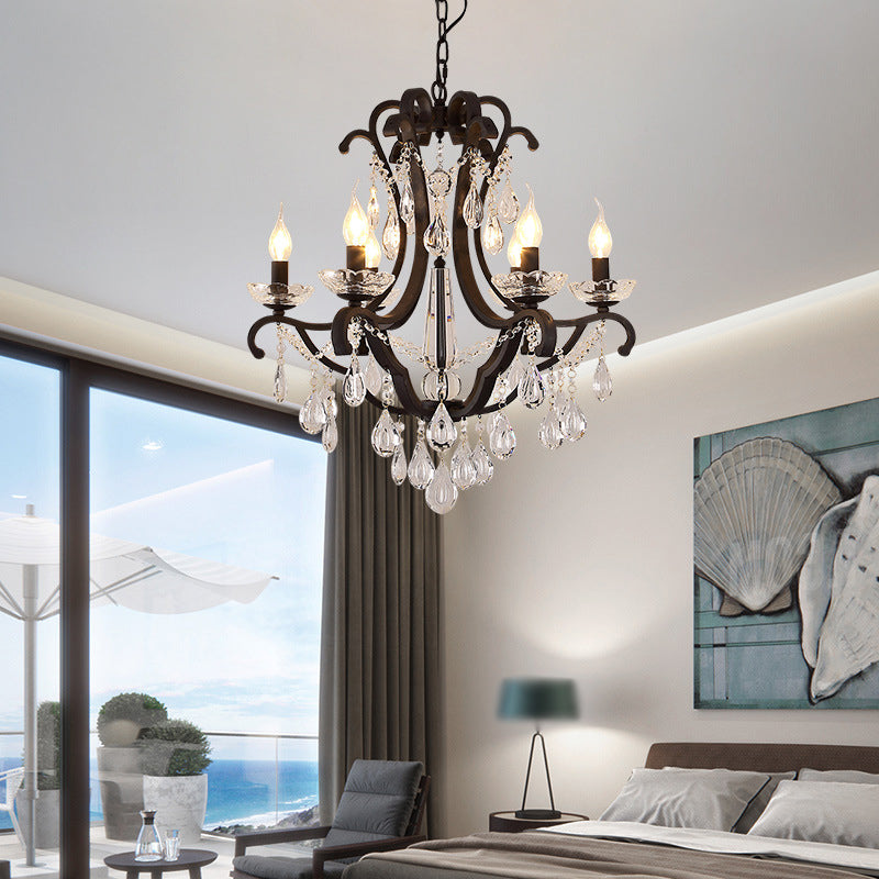 Candelabra Metal Chandelier Classic Living Room Suspension Pendant Light in Black with Crystal Accent Clearhalo 'Ceiling Lights' 'Chandeliers' Lighting' options 2018385