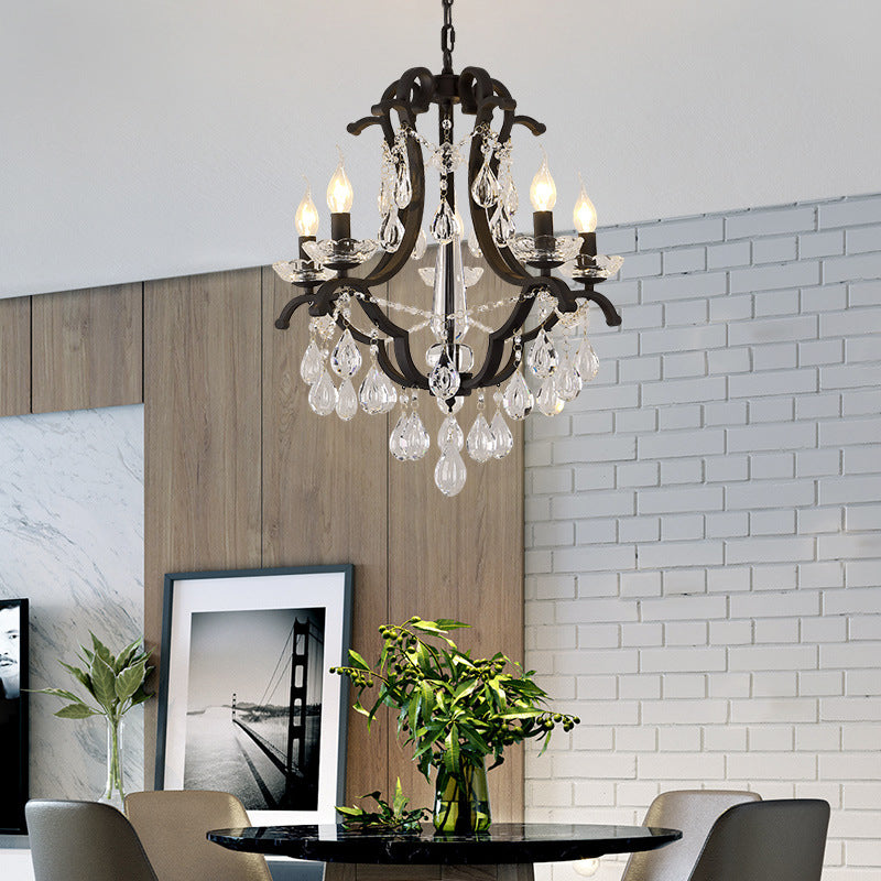 Candelabra Metal Chandelier Classic Living Room Suspension Pendant Light in Black with Crystal Accent Clearhalo 'Ceiling Lights' 'Chandeliers' Lighting' options 2018386