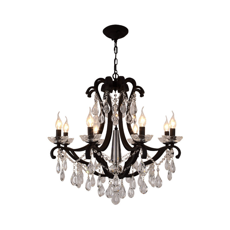 Candelabra Metal Chandelier Classic Living Room Suspension Pendant Light in Black with Crystal Accent Clearhalo 'Ceiling Lights' 'Chandeliers' Lighting' options 2018388