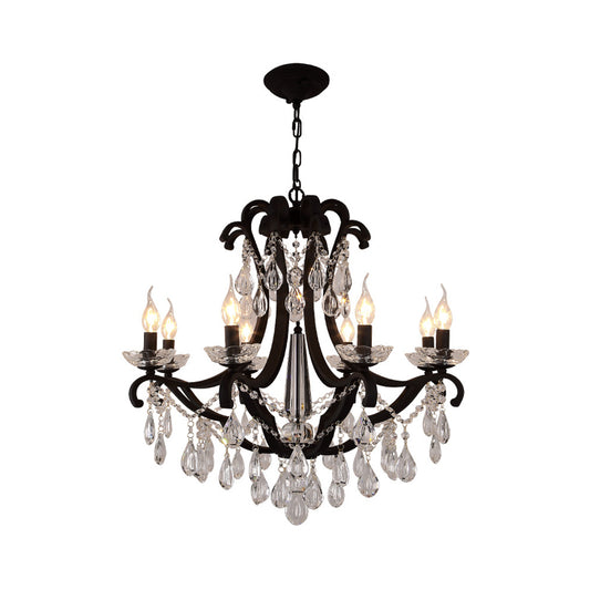 Candelabra Metal Chandelier Classic Living Room Suspension Pendant Light in Black with Crystal Accent Clearhalo 'Ceiling Lights' 'Chandeliers' Lighting' options 2018388