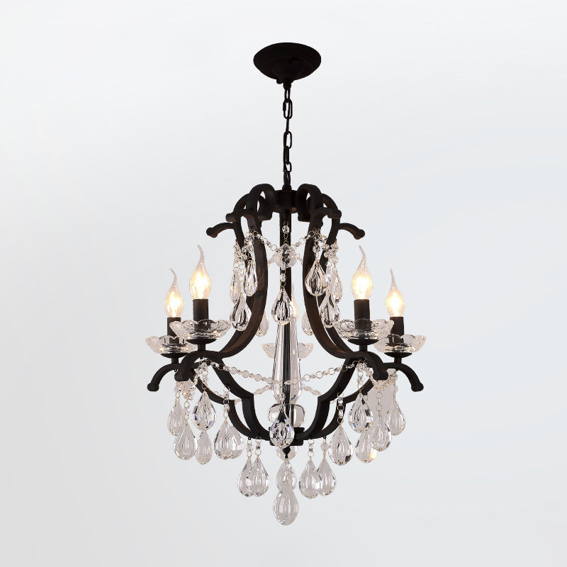 Candelabra Metal Chandelier Classic Living Room Suspension Pendant Light in Black with Crystal Accent Clearhalo 'Ceiling Lights' 'Chandeliers' Lighting' options 2018389