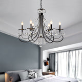 Black Curving Chandelier Lamp Farmhouse Metal Living Room Crystal Pendant Lighting with Candle Design Clearhalo 'Ceiling Lights' 'Chandeliers' Lighting' options 2018393