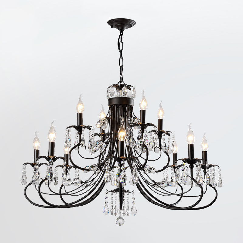 Black Curving Chandelier Lamp Farmhouse Metal Living Room Crystal Pendant Lighting with Candle Design Clearhalo 'Ceiling Lights' 'Chandeliers' Lighting' options 2018395