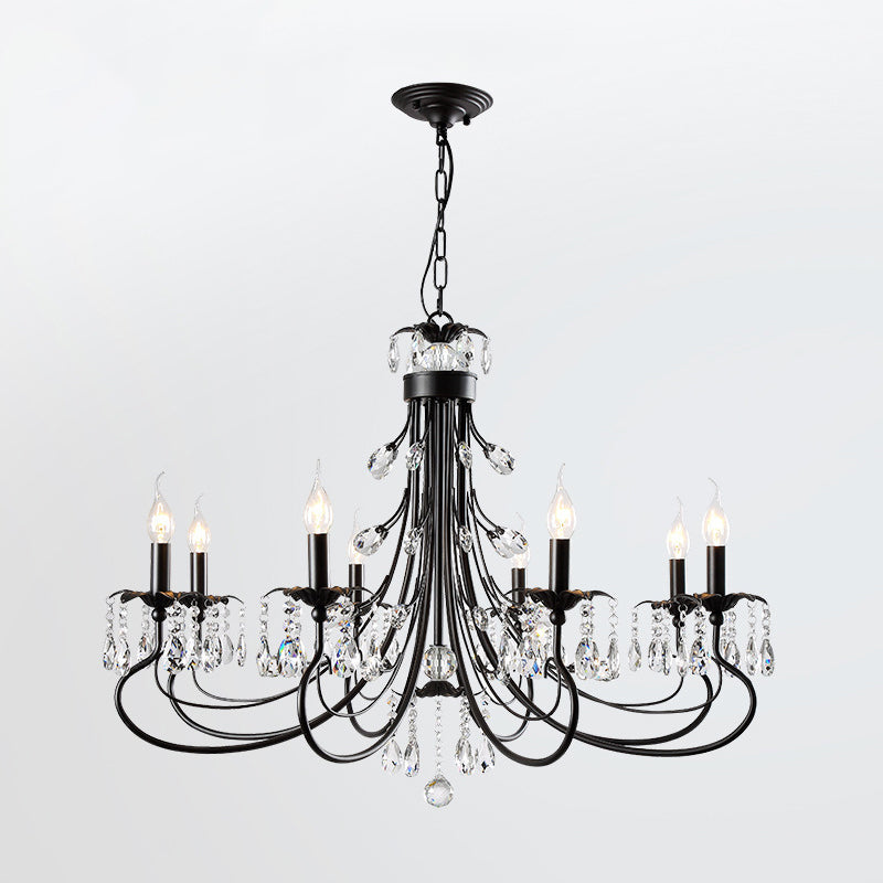 Black Curving Chandelier Lamp Farmhouse Metal Living Room Crystal Pendant Lighting with Candle Design Clearhalo 'Ceiling Lights' 'Chandeliers' Lighting' options 2018396