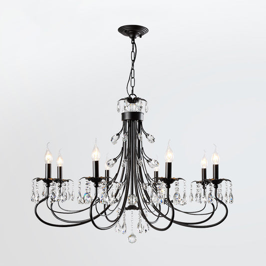 Black Curving Chandelier Lamp Farmhouse Metal Living Room Crystal Pendant Lighting with Candle Design Clearhalo 'Ceiling Lights' 'Chandeliers' Lighting' options 2018396