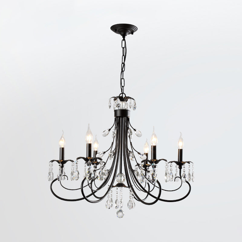 Black Curving Chandelier Lamp Farmhouse Metal Living Room Crystal Pendant Lighting with Candle Design Clearhalo 'Ceiling Lights' 'Chandeliers' Lighting' options 2018397