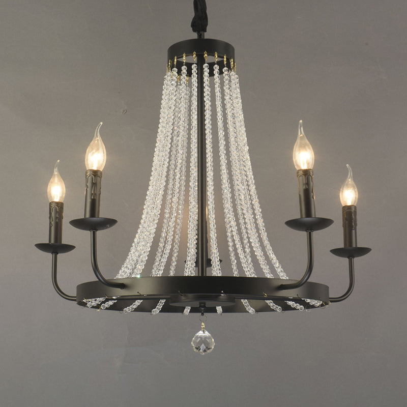 Black Pendulum Light Classic Metal Wagon Wheel Chandelier Lighting Fixture with Crystal Stands 5 Black Clearhalo 'Ceiling Lights' 'Chandeliers' Lighting' options 2018412_fec922c9-1682-4c9e-b05c-7f34910c7e66