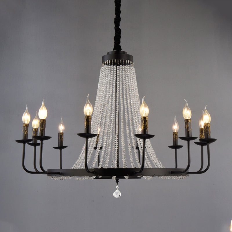 Black Pendulum Light Classic Metal Wagon Wheel Chandelier Lighting Fixture with Crystal Stands 12 Black Clearhalo 'Ceiling Lights' 'Chandeliers' Lighting' options 2018413_8b3fa327-86ac-4d66-9421-d19828a03531