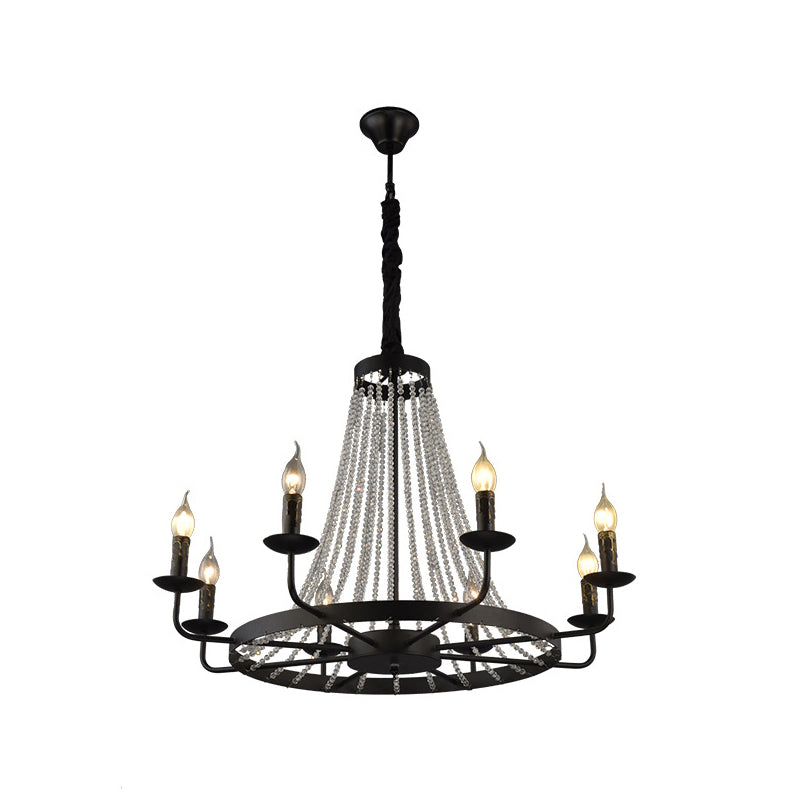 Black Pendulum Light Classic Metal Wagon Wheel Chandelier Lighting Fixture with Crystal Stands Clearhalo 'Ceiling Lights' 'Chandeliers' Lighting' options 2018415