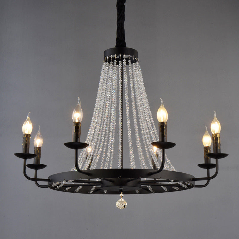 Black Pendulum Light Classic Metal Wagon Wheel Chandelier Lighting Fixture with Crystal Stands 8 Black Clearhalo 'Ceiling Lights' 'Chandeliers' Lighting' options 2018416_a4127e56-0edb-4be6-94d2-e11948612f3c