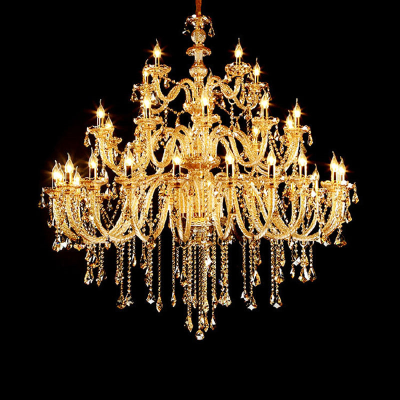 Amber Crystal Gold Hanging Pendant Curvy Arm 25 Lights Traditional Chandelier Lighting Fixture Gold 59" Clearhalo 'Ceiling Lights' 'Chandeliers' Lighting' options 2018417_48d3ce90-087a-4173-aa56-4f5d4b6d5790