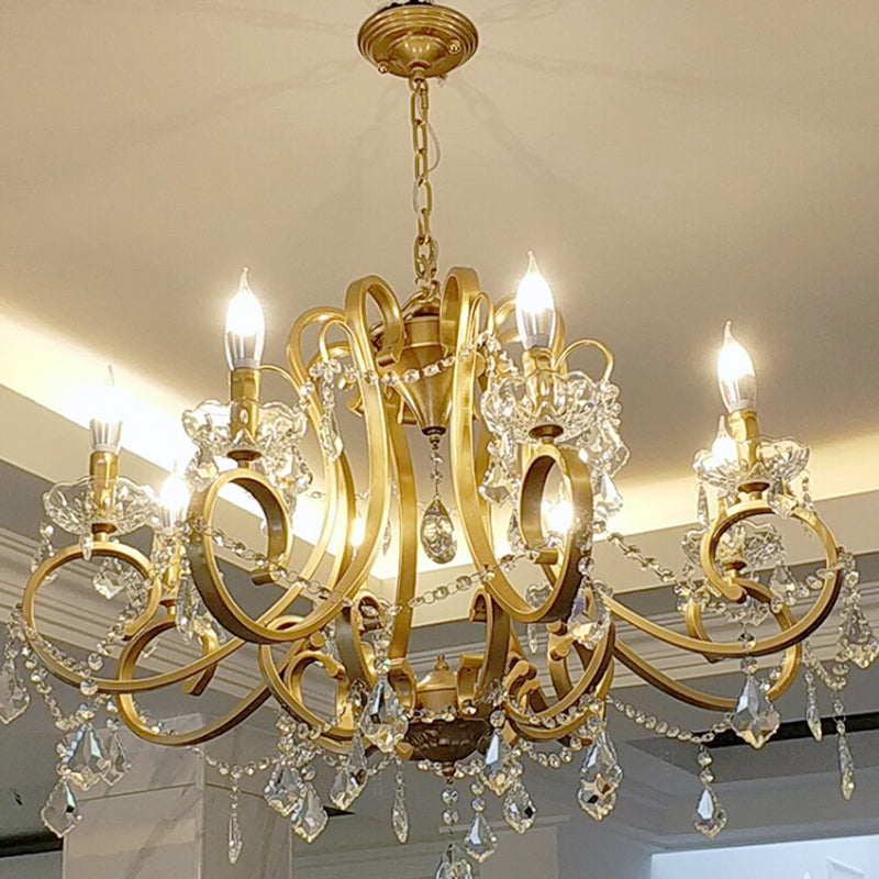 Traditional Swooping Arm Chandelier Metal Pendant Light Kit with Crystal Accent in Gold Clearhalo 'Ceiling Lights' 'Chandeliers' Lighting' options 2018421