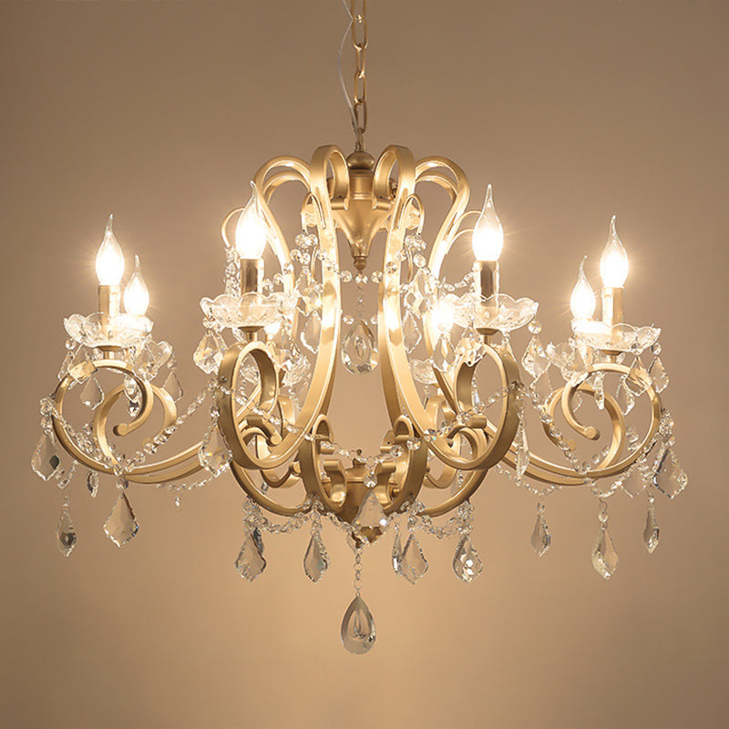 Traditional Swooping Arm Chandelier Metal Pendant Light Kit with Crystal Accent in Gold 8 Gold Clearhalo 'Ceiling Lights' 'Chandeliers' Lighting' options 2018422_426593d3-f3ca-4957-974e-5f7a0b0e0f88