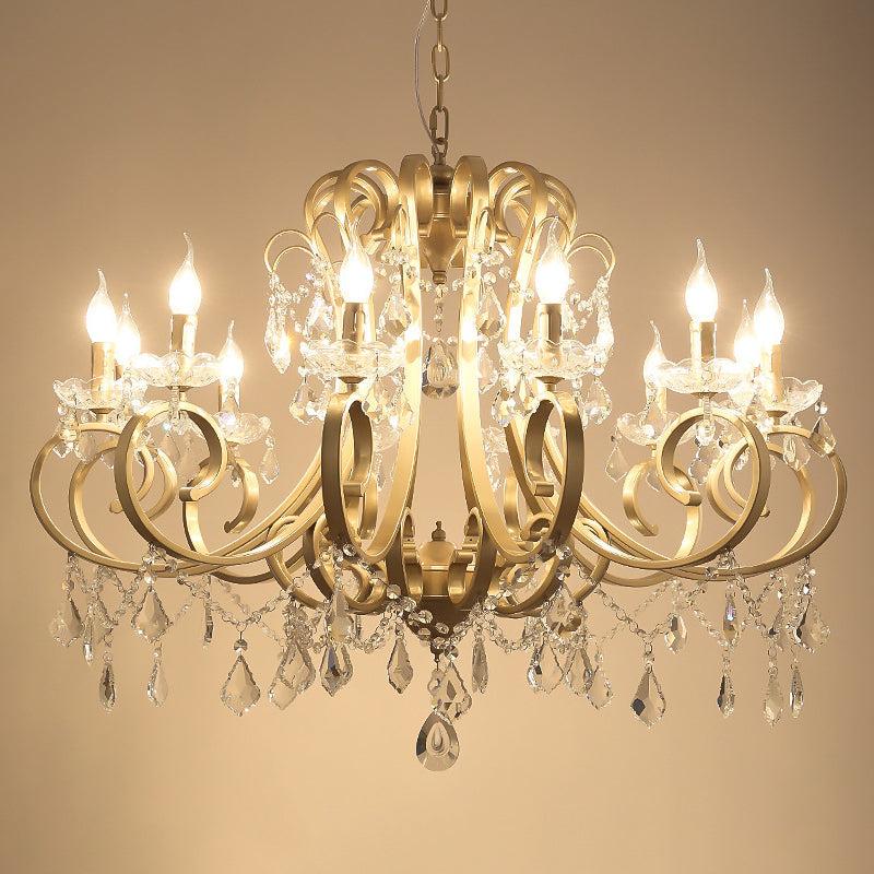 Traditional Swooping Arm Chandelier Metal Pendant Light Kit with Crystal Accent in Gold 12 Gold Clearhalo 'Ceiling Lights' 'Chandeliers' Lighting' options 2018423_cffaadae-65ed-45c0-af20-f83040994f52