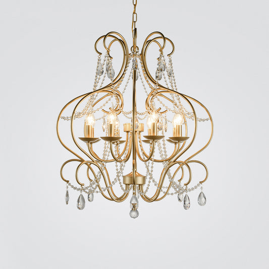 Bent Frame Metal Hanging Lamp Kit Classic 8 Lights Living Room Crystal Chandelier Light in Brass Clearhalo 'Ceiling Lights' 'Chandeliers' Lighting' options 2018437