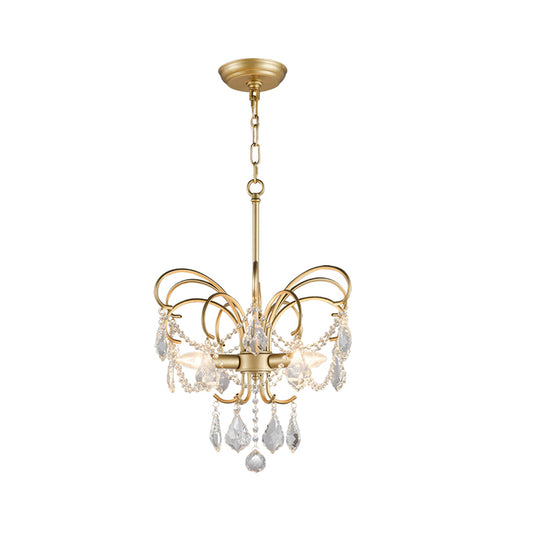 Butterfly-Shaped Living Room Chandelier Rural Metal 3-Light Brass Hanging Pendant Light with Crystal Accent Clearhalo 'Ceiling Lights' 'Chandeliers' Lighting' options 2018452