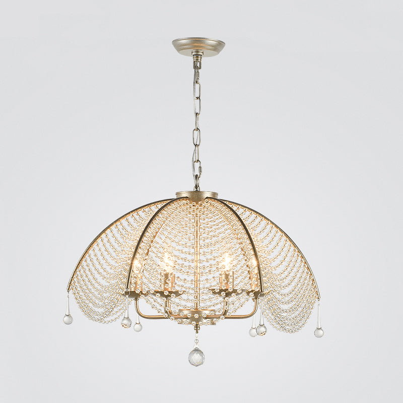 Countryside Scalloped Chandelier Lamp Crystal Strand Ceiling Pendant Light in Brass for Dining Room Clearhalo 'Ceiling Lights' 'Chandeliers' Lighting' options 2018493