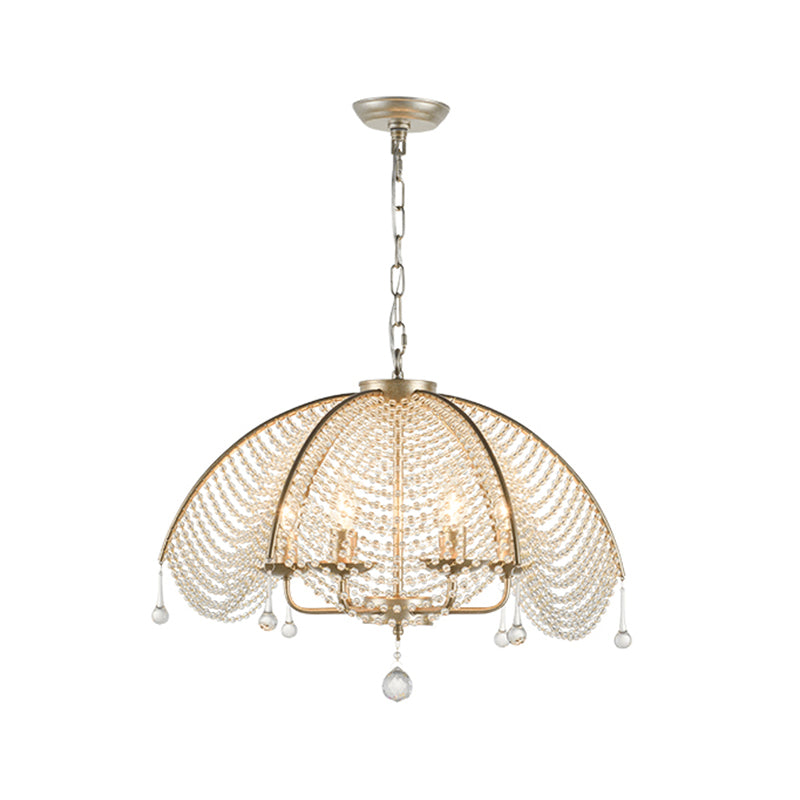 Countryside Scalloped Chandelier Lamp Crystal Strand Ceiling Pendant Light in Brass for Dining Room Brass 24" Clearhalo 'Ceiling Lights' 'Chandeliers' Lighting' options 2018497_bee0be37-d5bb-4aed-bac5-9f7c6bfd469d