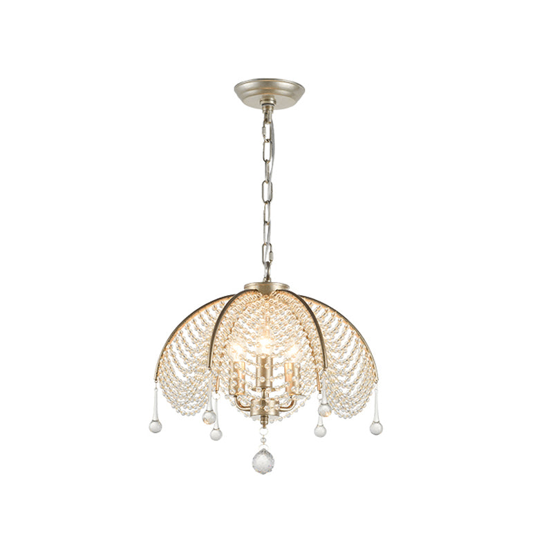 Countryside Scalloped Chandelier Lamp Crystal Strand Ceiling Pendant Light in Brass for Dining Room Clearhalo 'Ceiling Lights' 'Chandeliers' Lighting' options 2018498