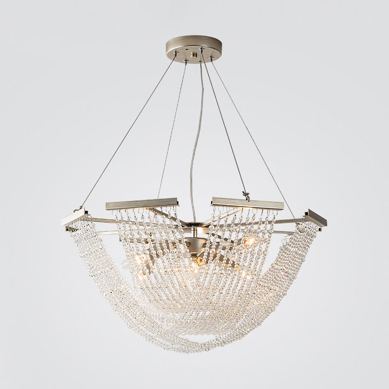 Crystal Strand Bowl Chandelier Light Traditional Living Room Hanging Pendant in Silver Clearhalo 'Ceiling Lights' 'Chandeliers' Lighting' options 2018499