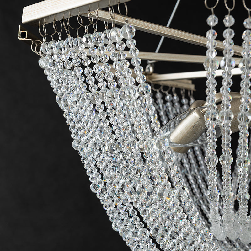 Crystal Strand Bowl Chandelier Light Traditional Living Room Hanging Pendant in Silver Clearhalo 'Ceiling Lights' 'Chandeliers' Lighting' options 2018501